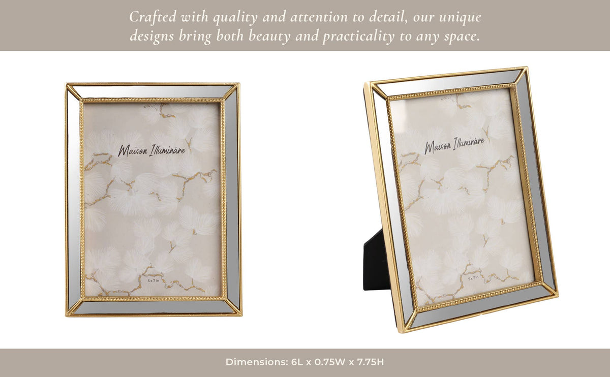 Gold 5x7 in. Resin Photo Frame with Mirrored Beaded Border