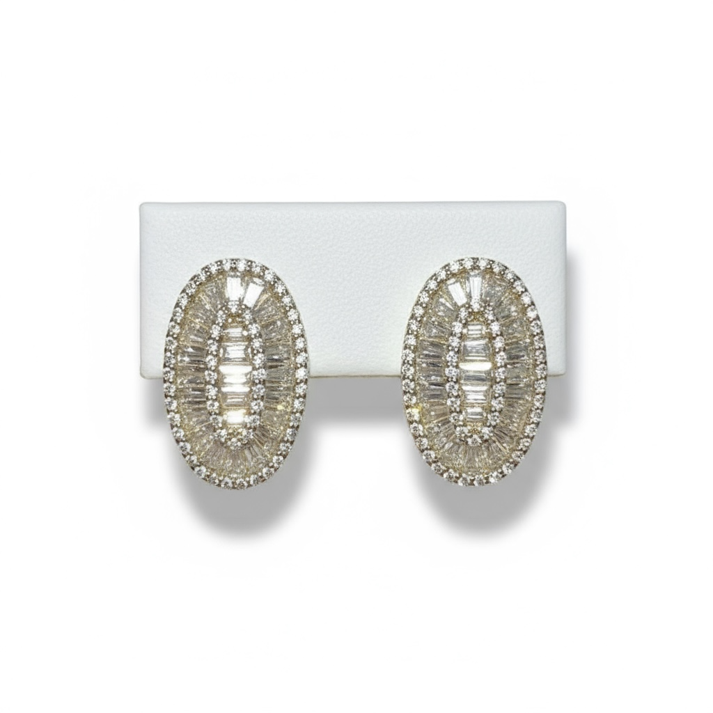 Oval Crushed Diamond Statement Earrings
