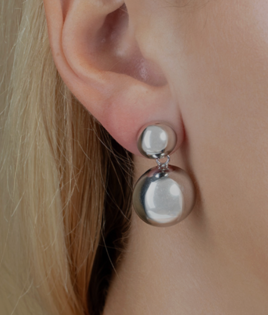 Puffed Round Double Button Drop Earrings