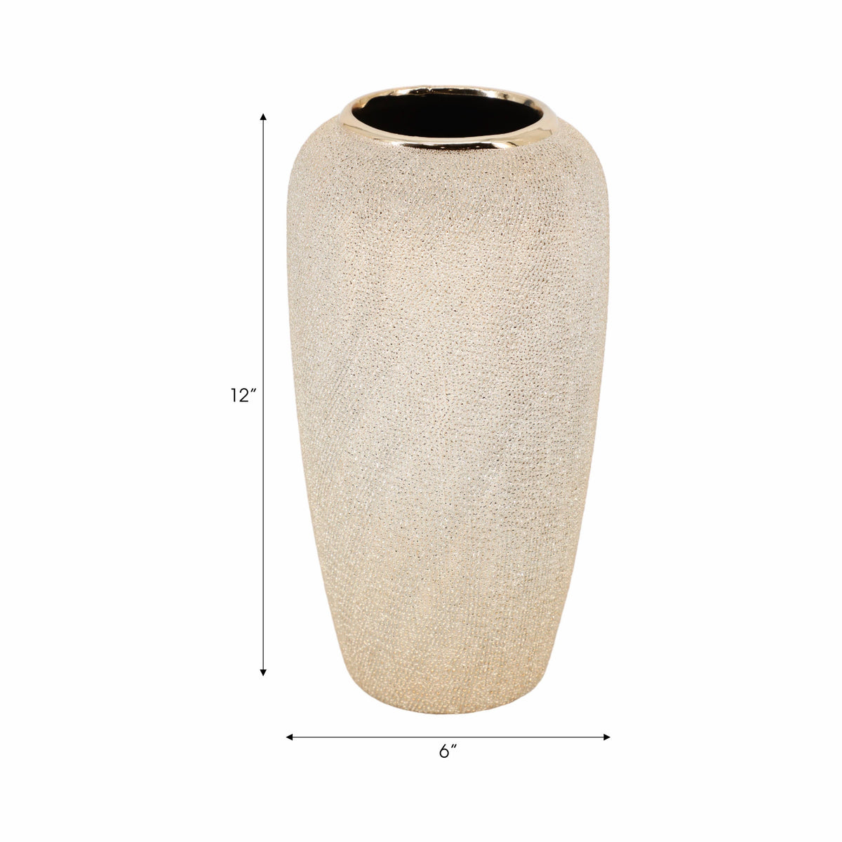 Decorative Vase - Silver Ceramic Teardrop Textured, 12 in.