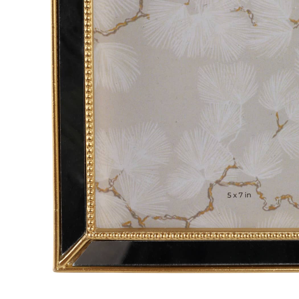 Gold 5x7 in. Resin Photo Frame with Mirrored Beaded Border