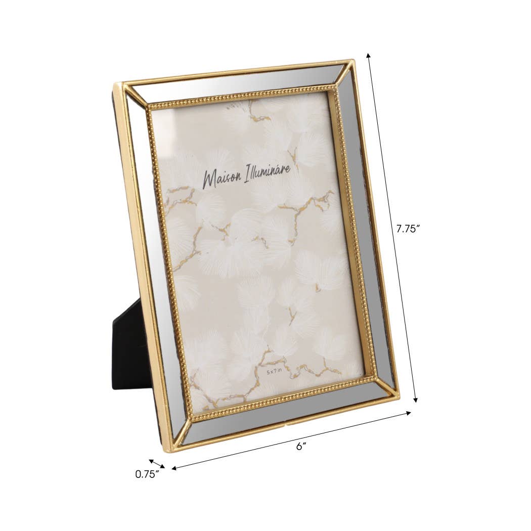 Gold 5x7 in. Resin Photo Frame with Mirrored Beaded Border