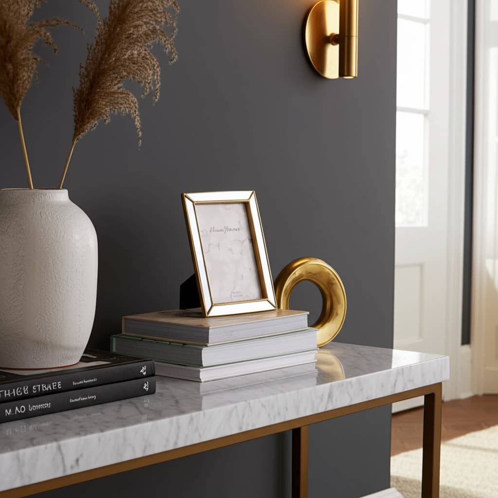 Gold 4x6 in. Resin Photo Frame with Mirrored Beaded Border