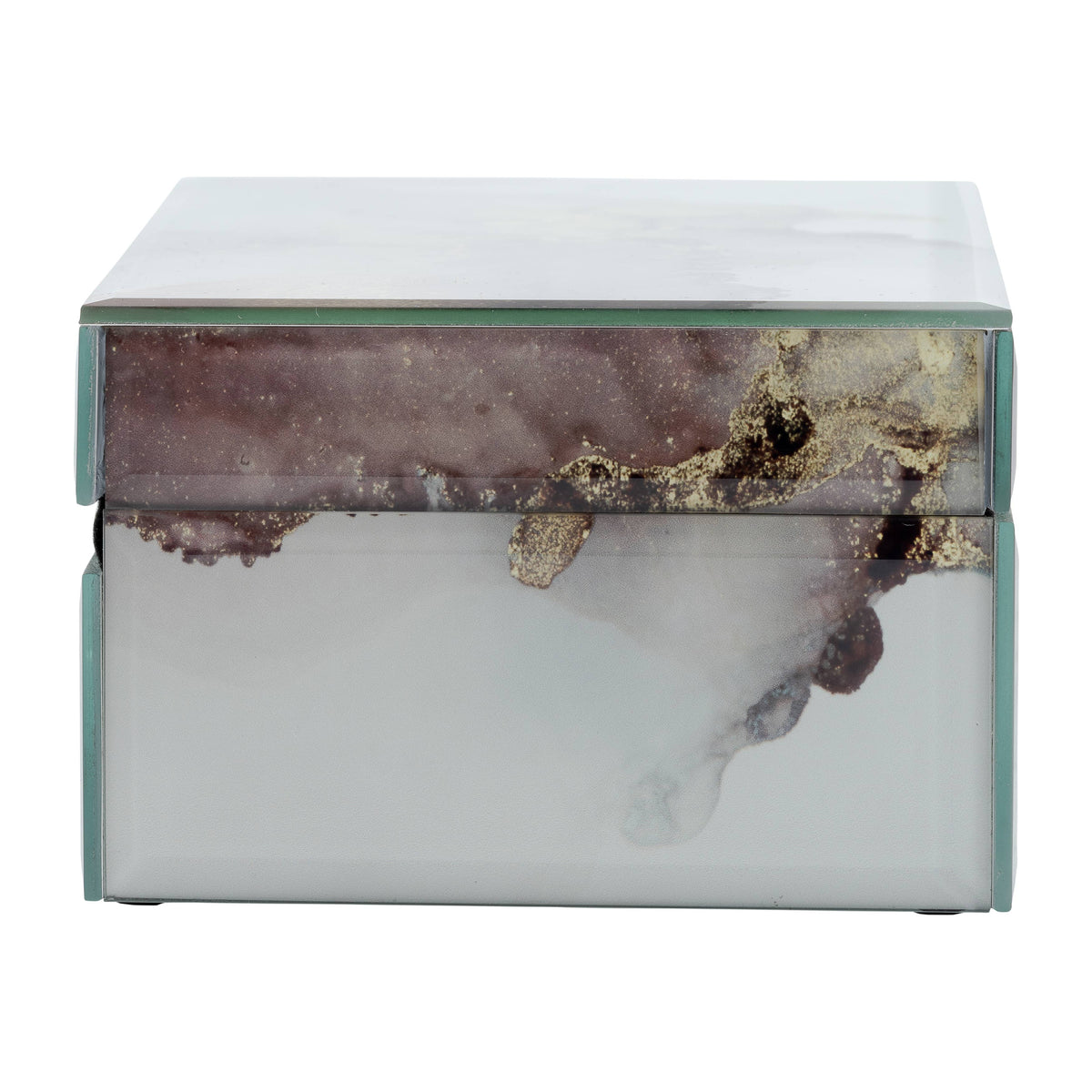 Decorative Box - White/Beige/Gold Wood Abstract, 8x3 in.