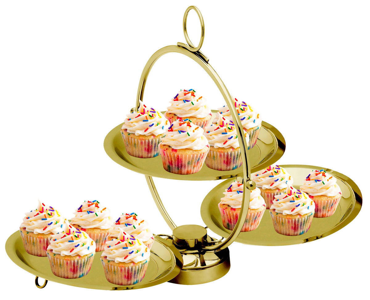 Godinger Round Foldable 3-tier Tray - silver or gold