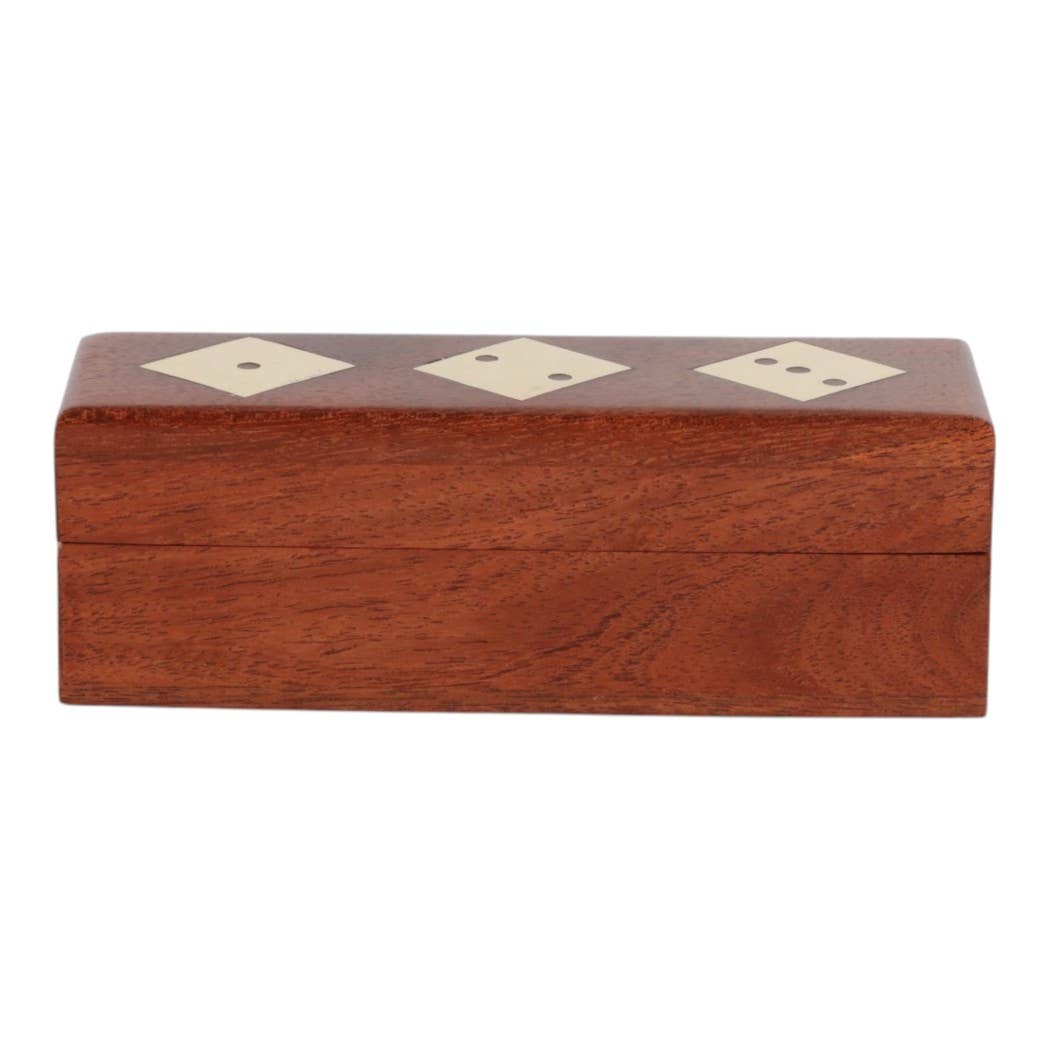 Board Game - Brown Acacia Wood/Metal 5 Dice Box Set, 5 in.