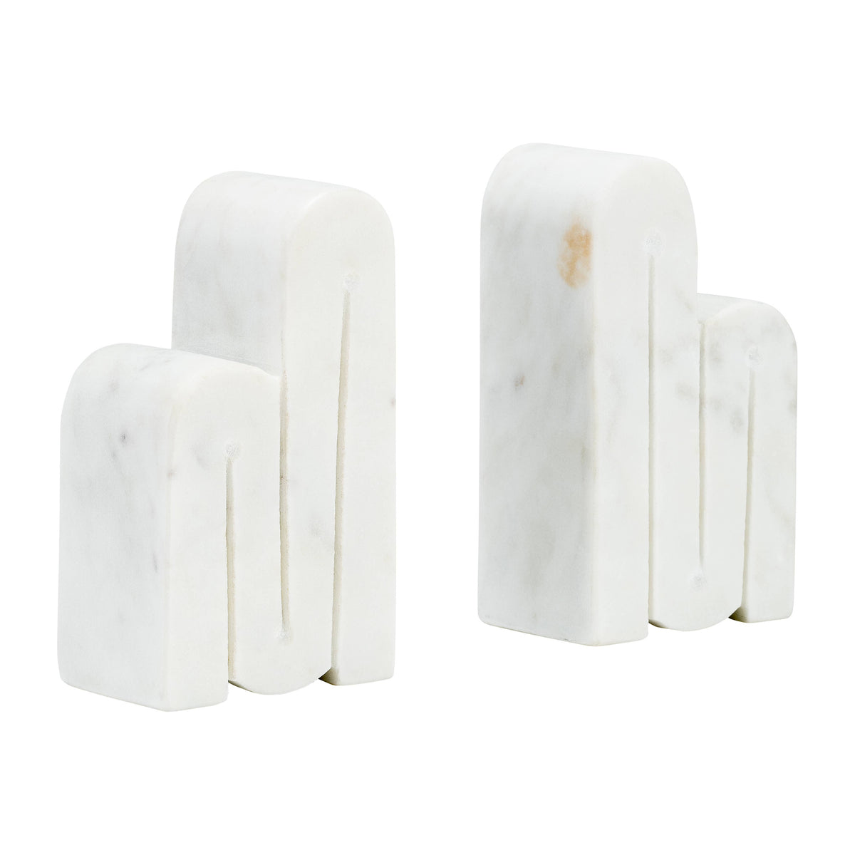 Bookends Set of 2 - White Marble Geometric Swirly, 6 in.