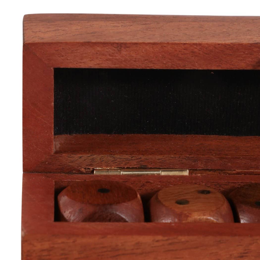 Board Game - Brown Acacia Wood/Metal 5 Dice Box Set, 5 in.