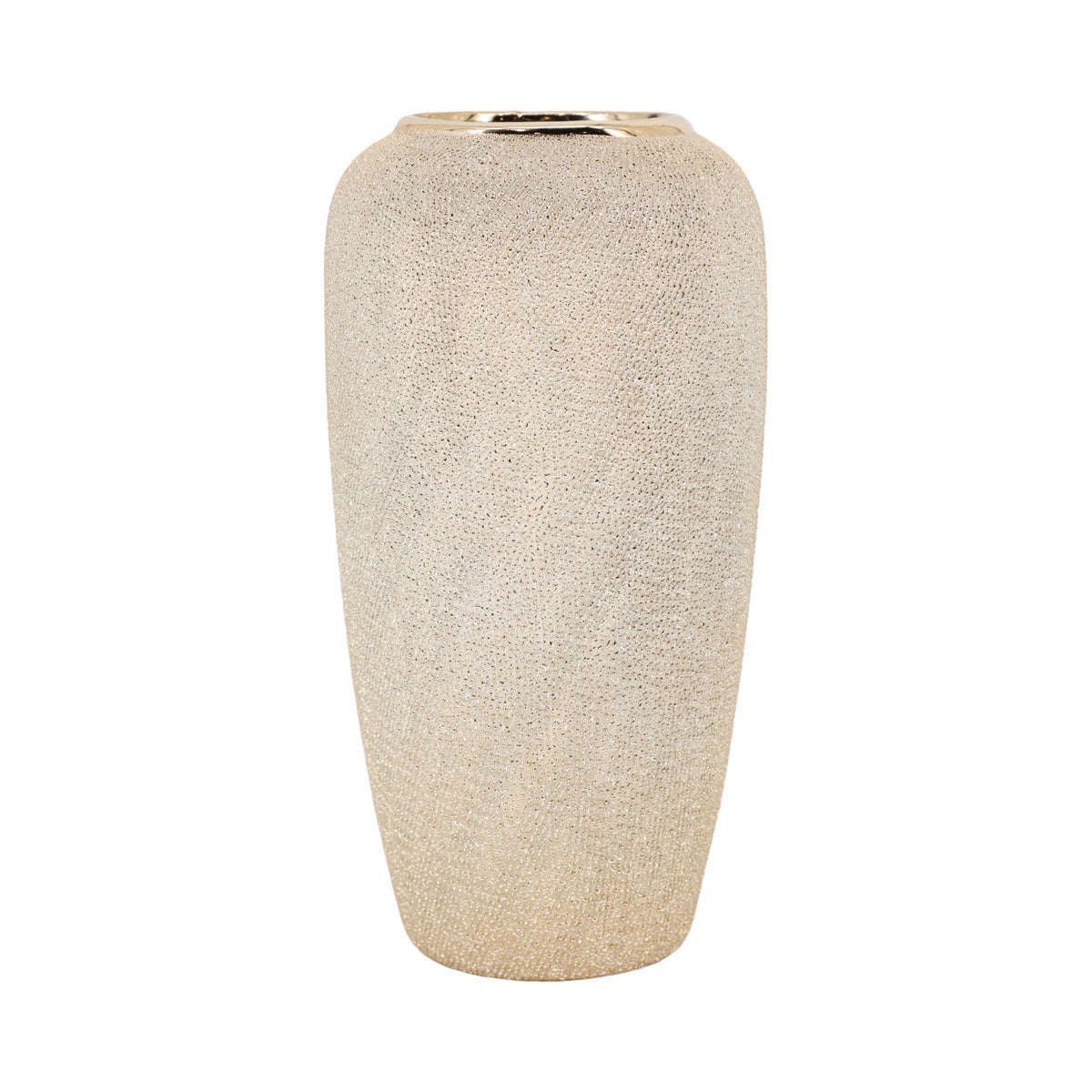 Decorative Vase - Silver Ceramic Teardrop Textured, 12 in.