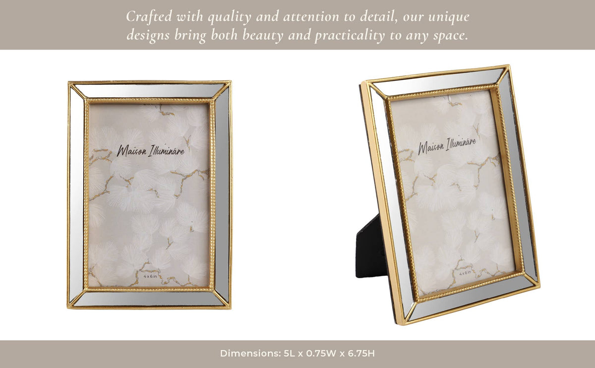 Gold 4x6 in. Resin Photo Frame with Mirrored Beaded Border