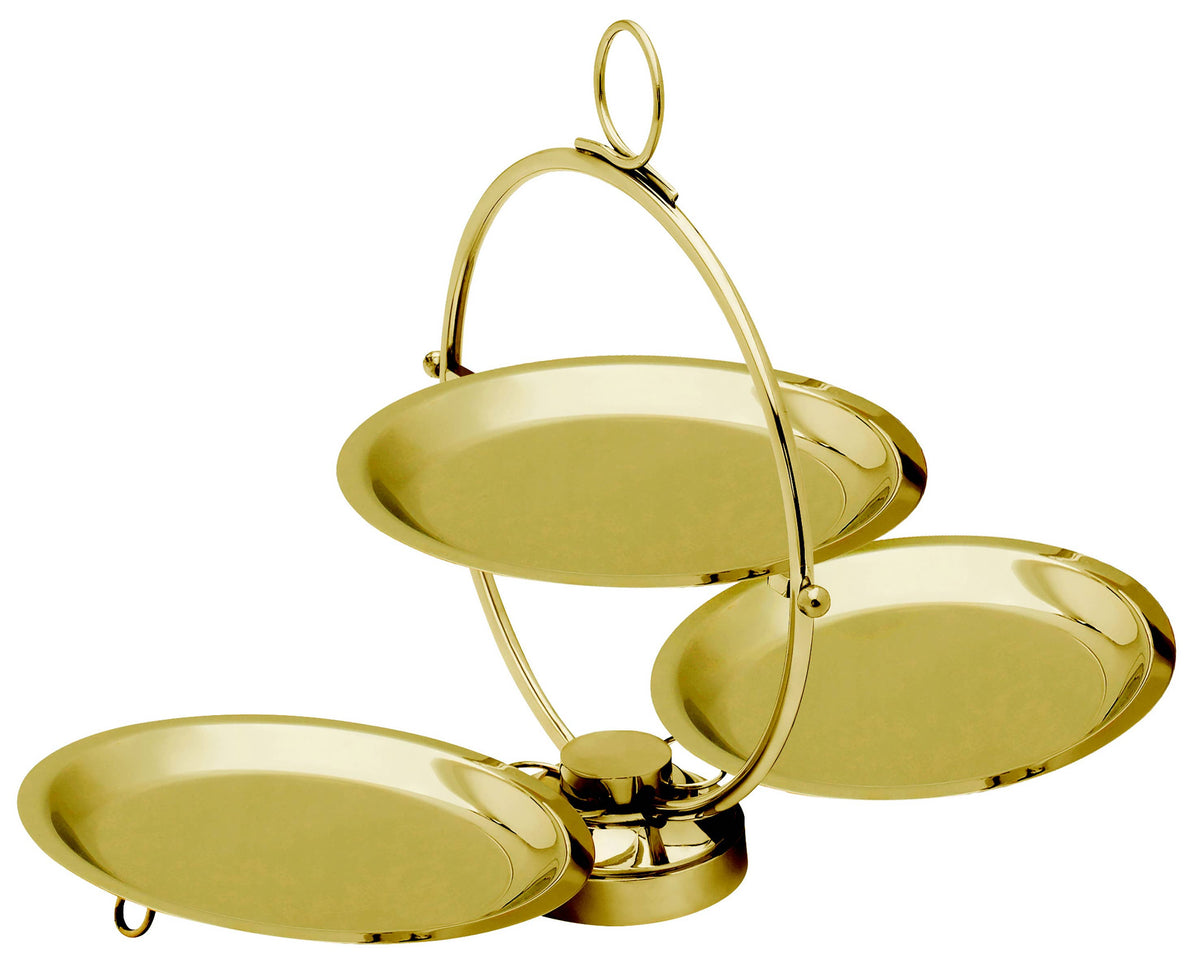 Godinger Round Foldable 3-tier Tray - silver or gold