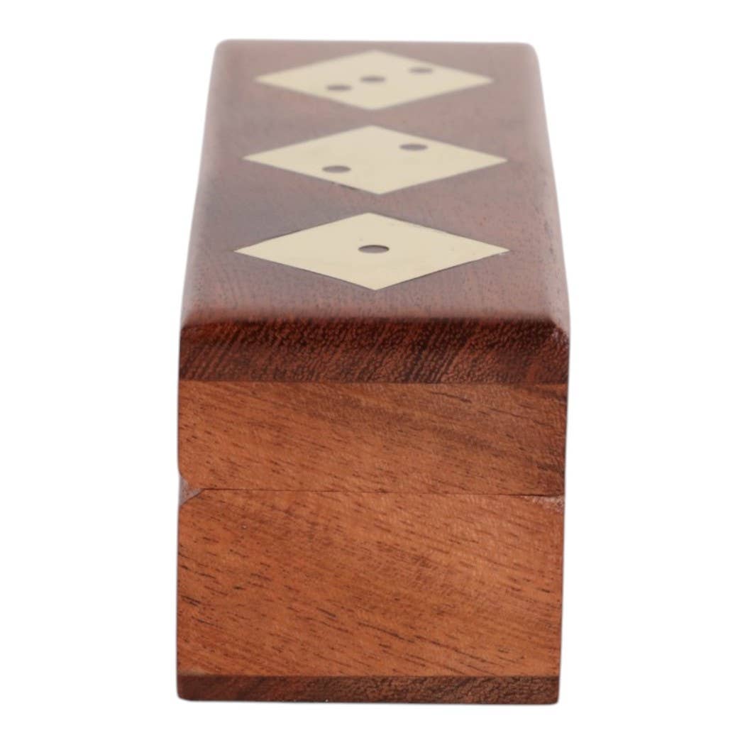 Board Game - Brown Acacia Wood/Metal 5 Dice Box Set, 5 in.