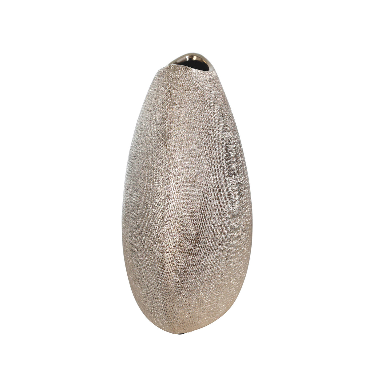 Decorative Vase - Silver Ceramic Teardrop Textured, 11 in.