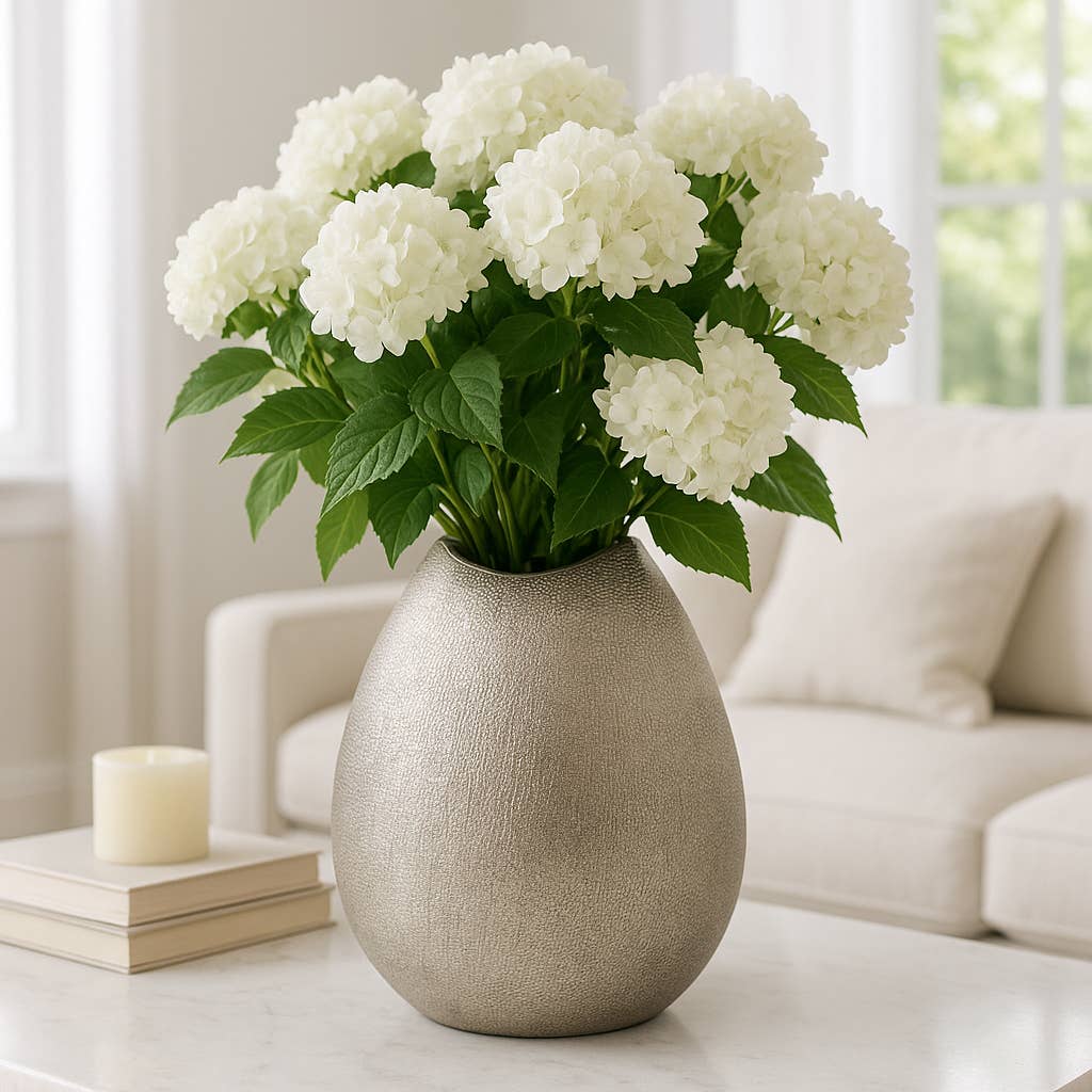 Decorative Vase - Silver Ceramic Teardrop Textured, 11 in.
