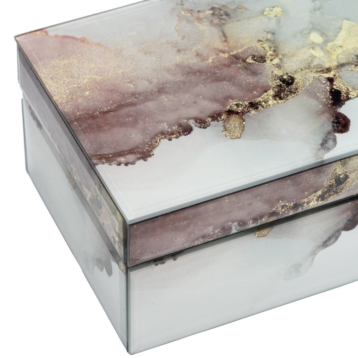 Decorative Box - White/Beige/Gold Wood Abstract, 8x3 in.
