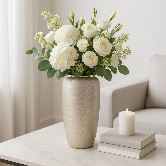 Decorative Vase - Silver Ceramic Teardrop Textured, 12 in.