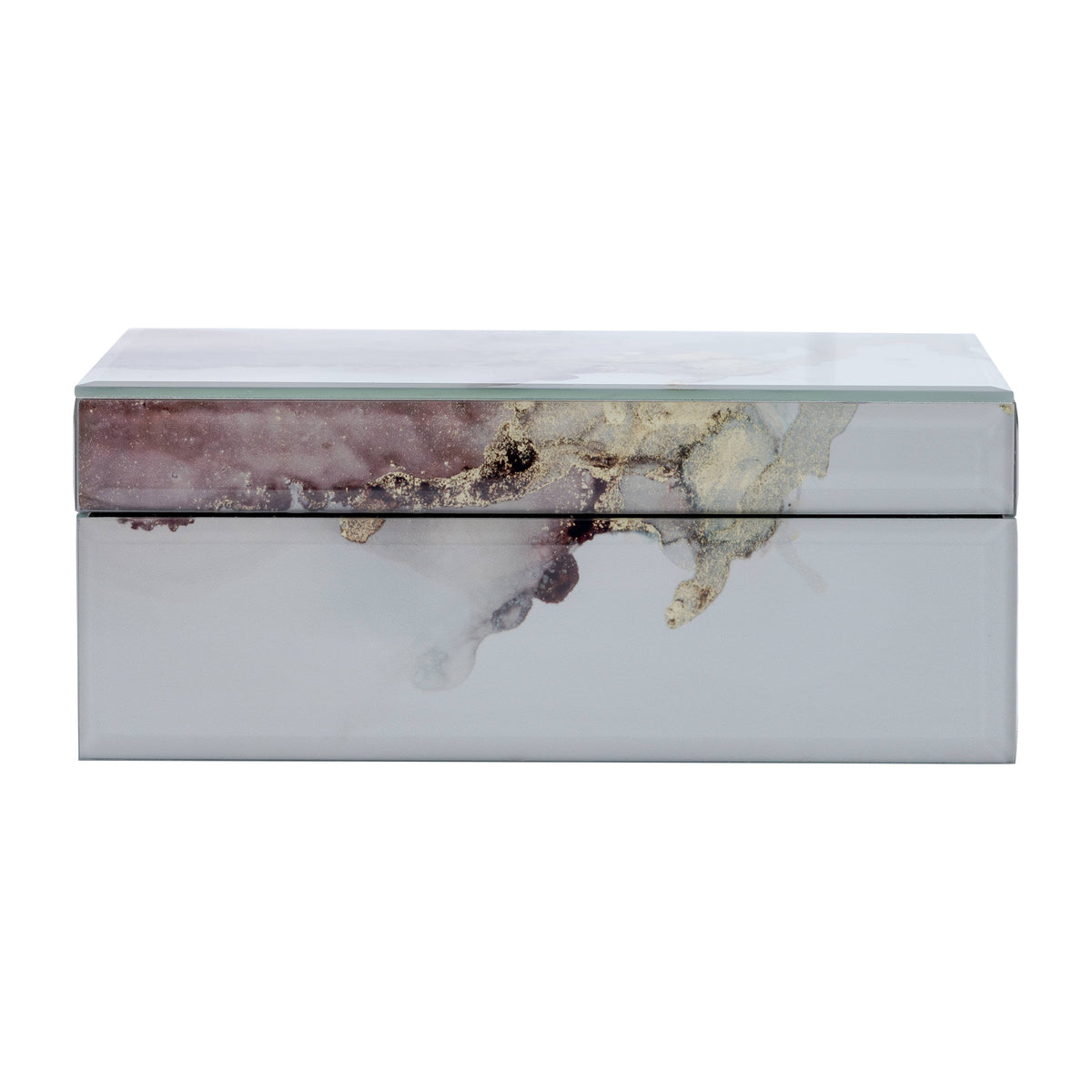 Decorative Box - White/Beige/Gold Wood Abstract, 8x3 in.