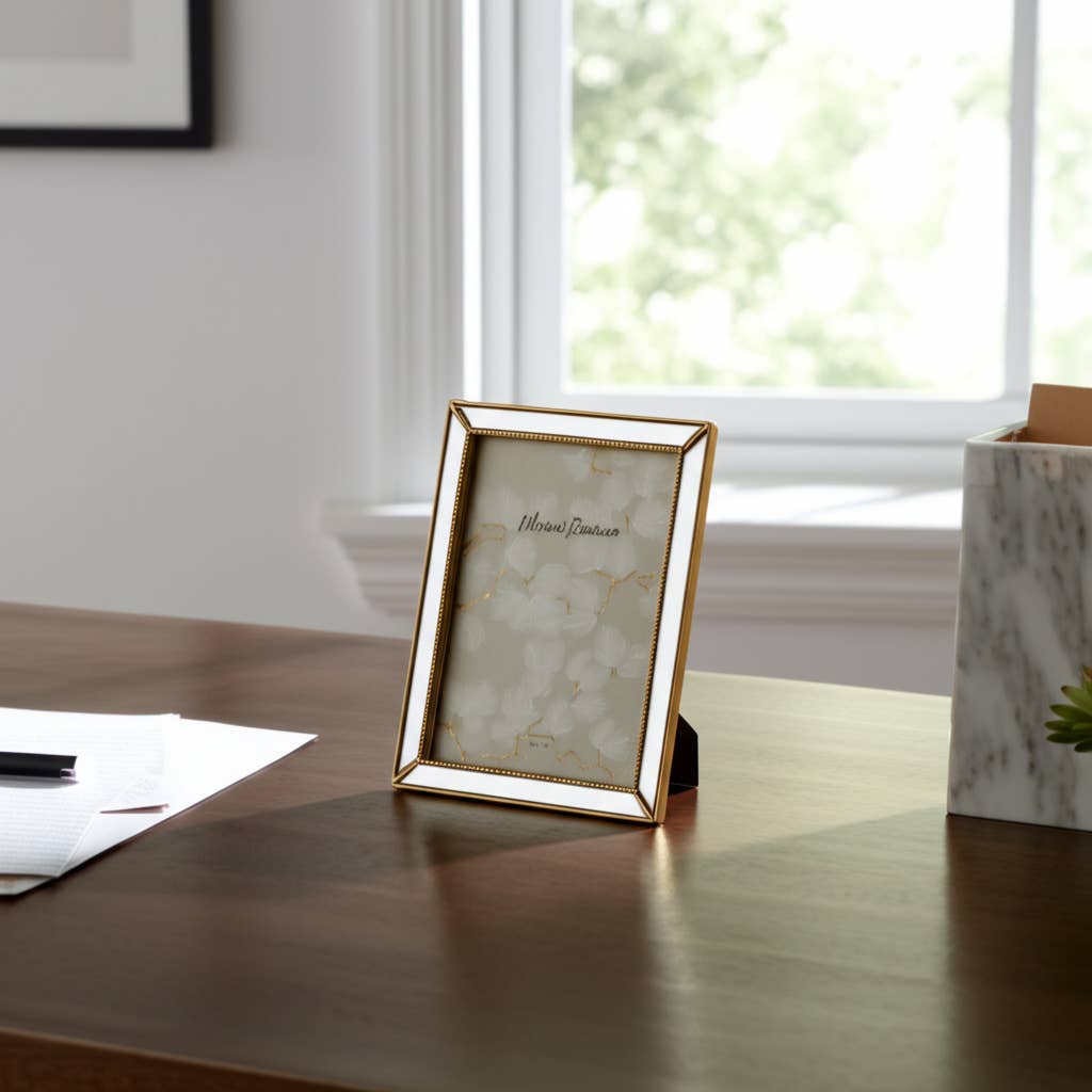 Gold 5x7 in. Resin Photo Frame with Mirrored Beaded Border