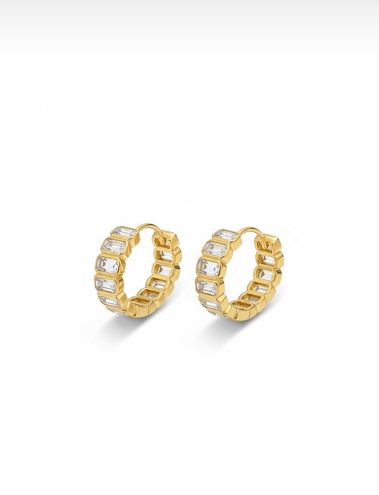 Emerald gold hoops