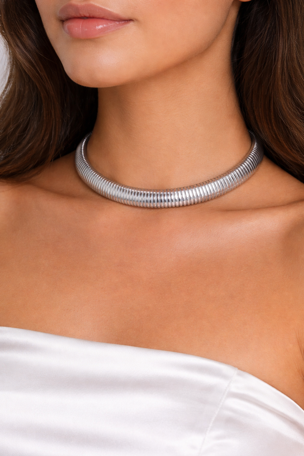 Ribbed Silver Choker