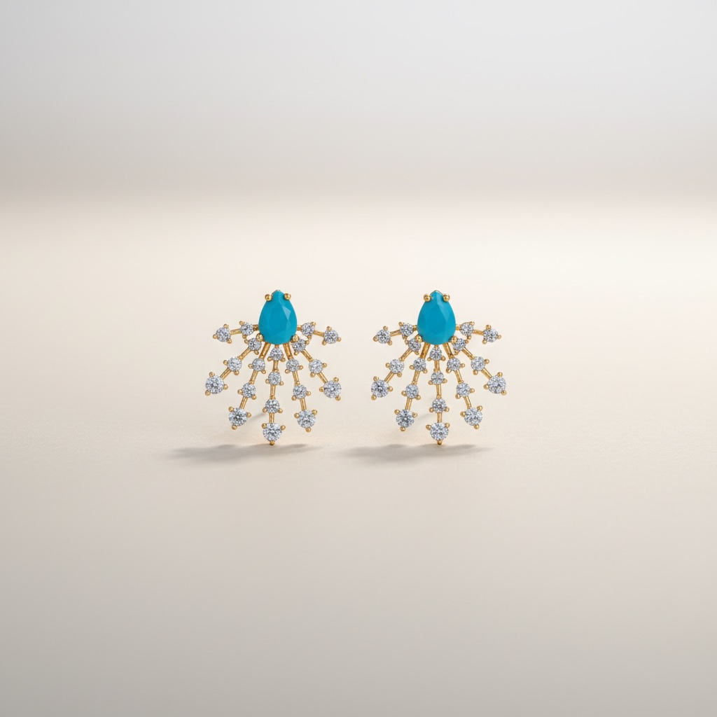 Turquoise CZ Fan Earrings