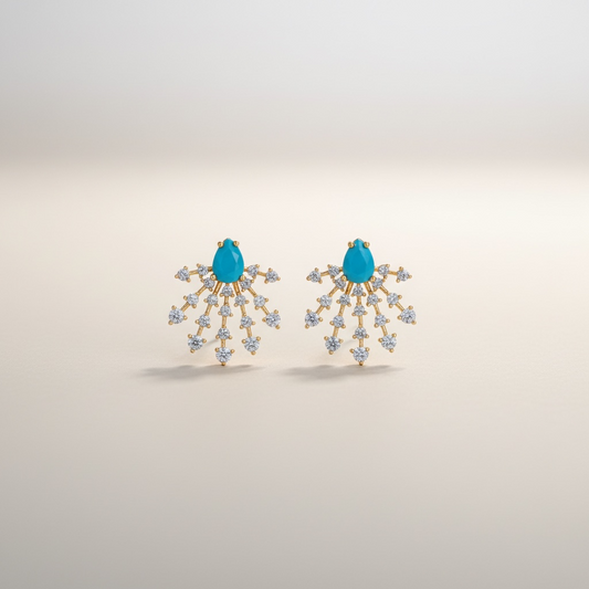 Turquoise CZ Fan Earrings
