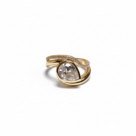 Gold Pear bezel ring