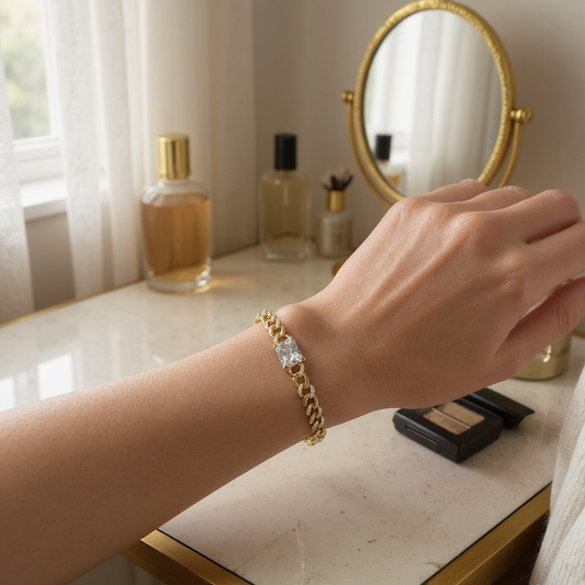 Square emerald cuban bracelet