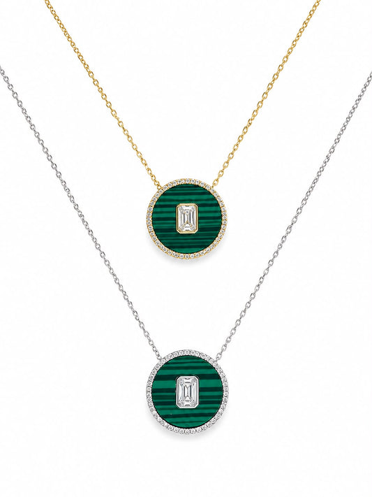 Green Malachite Round Pendant Necklace