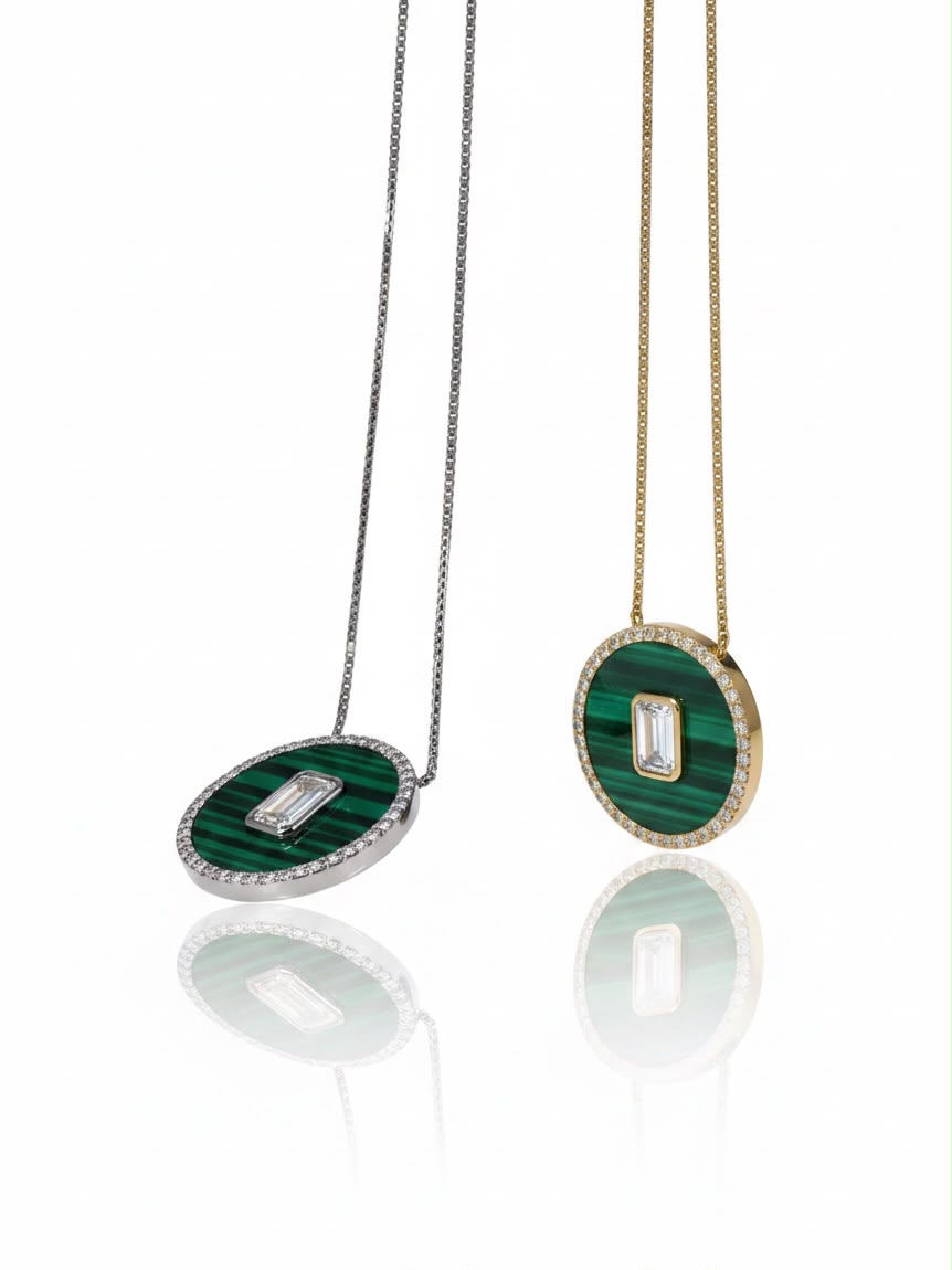 Green Malachite Round Pendant Necklace