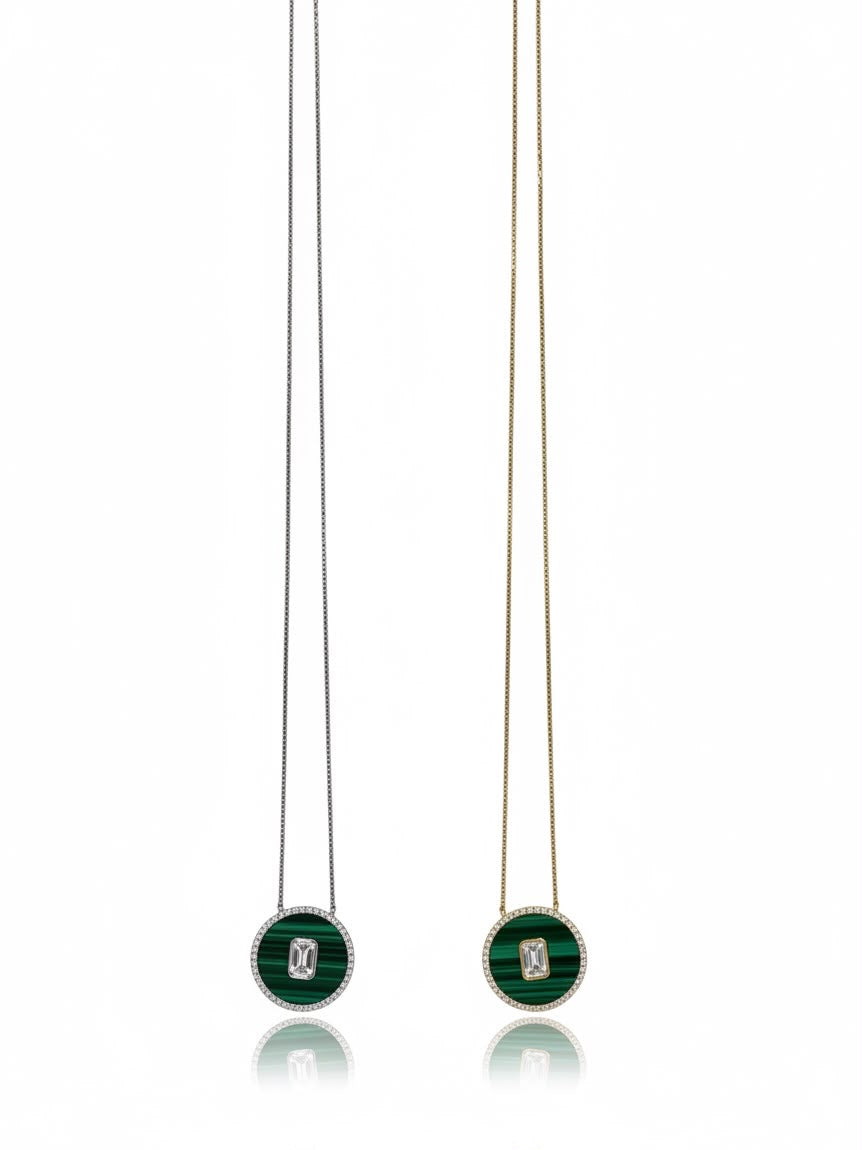 Green Malachite Round Pendant Necklace
