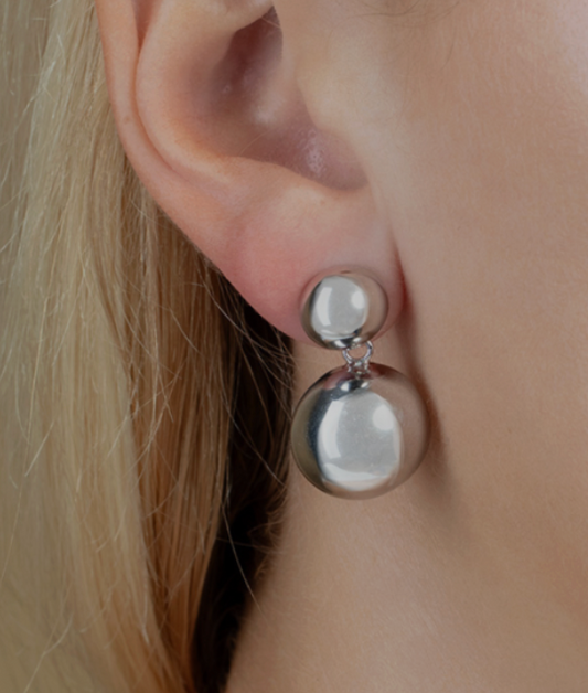 Puffed Round Double Button Drop Earrings