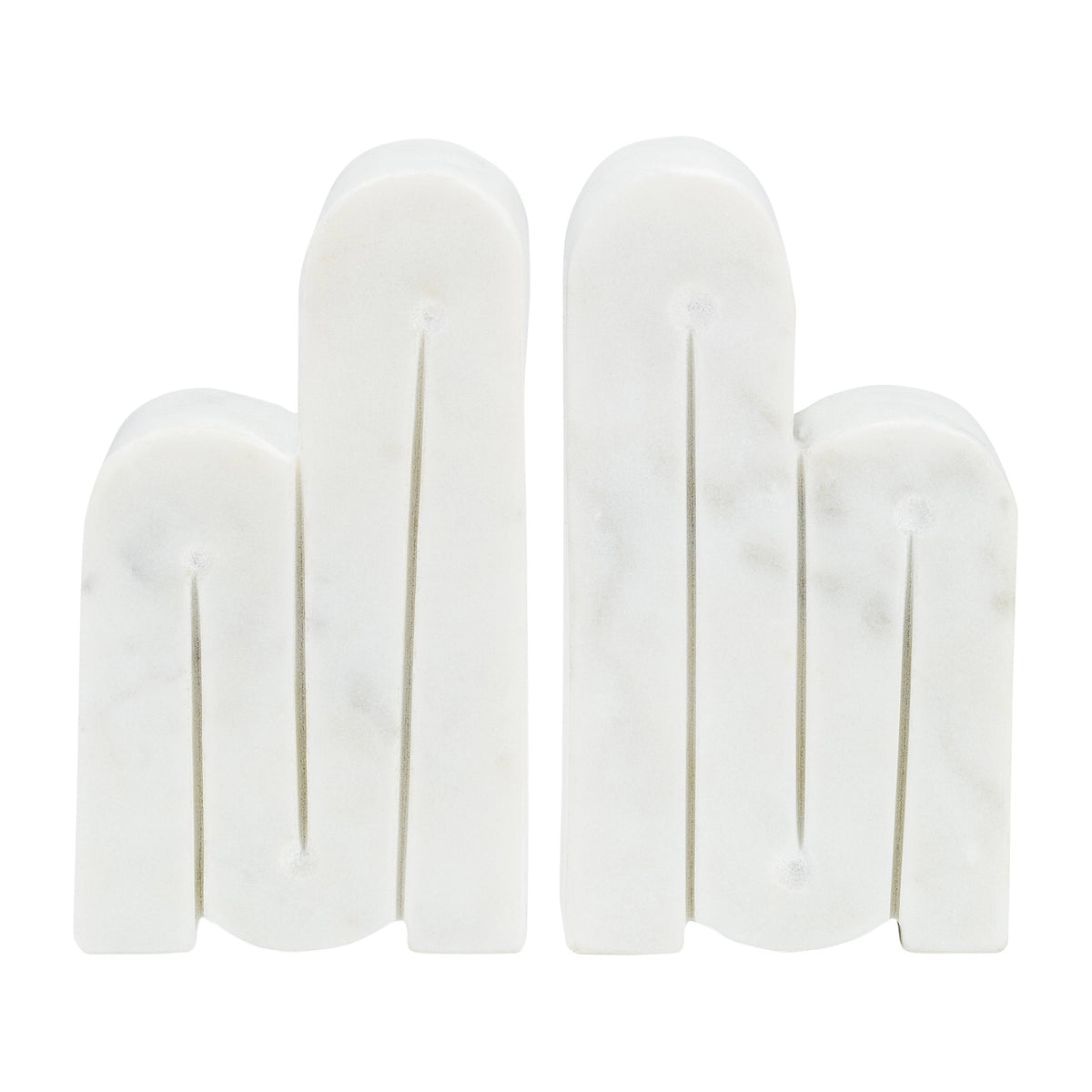 Bookends Set of 2 - White Marble Geometric Swirly, 6 in.
