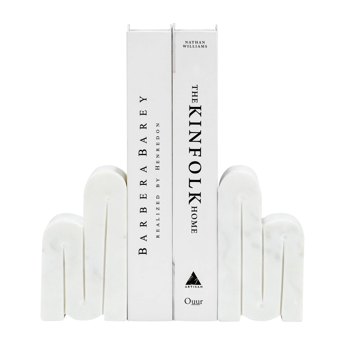 Bookends Set of 2 - White Marble Geometric Swirly, 6 in.