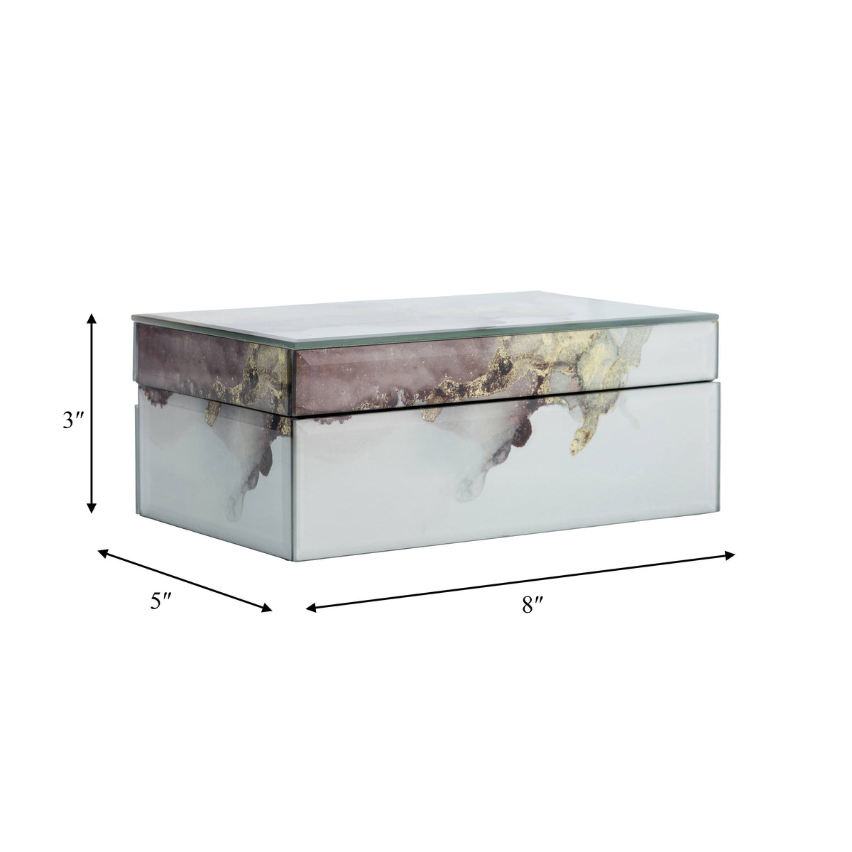 Decorative Box - White/Beige/Gold Wood Abstract, 8x3 in.