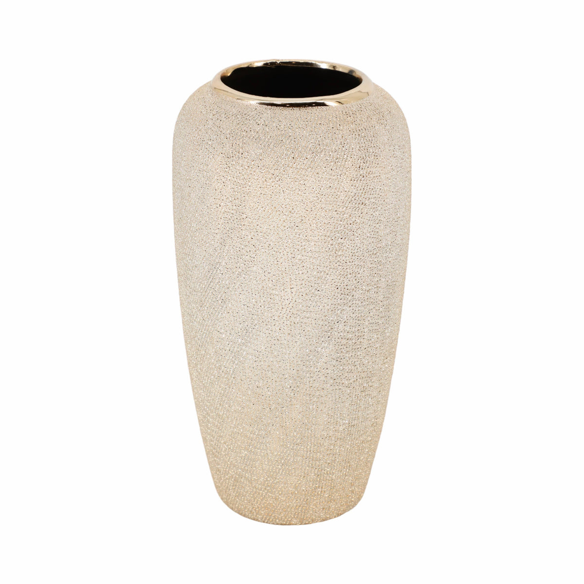 Decorative Vase - Silver Ceramic Teardrop Textured, 12 in.