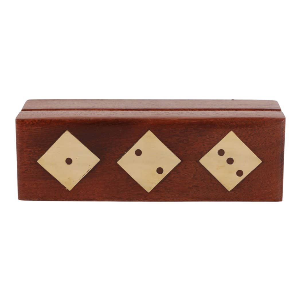 Board Game - Brown Acacia Wood/Metal 5 Dice Box Set, 5 in.