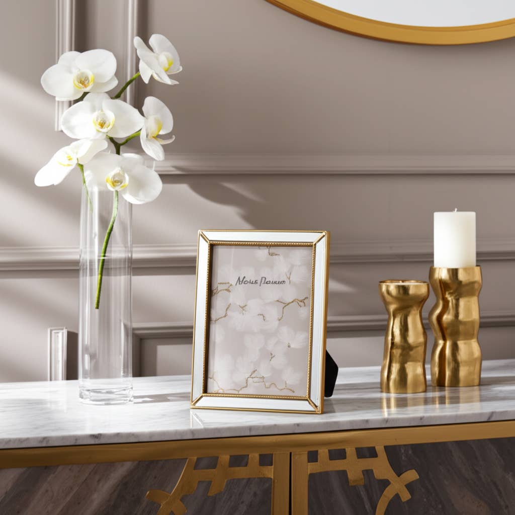 Gold 5x7 in. Resin Photo Frame with Mirrored Beaded Border