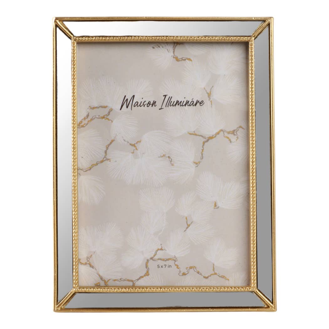 Gold 5x7 in. Resin Photo Frame with Mirrored Beaded Border