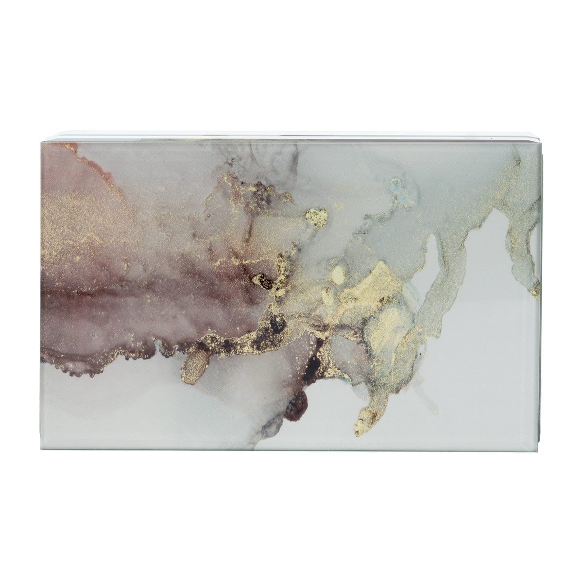 Decorative Box - White/Beige/Gold Wood Abstract, 8x3 in.