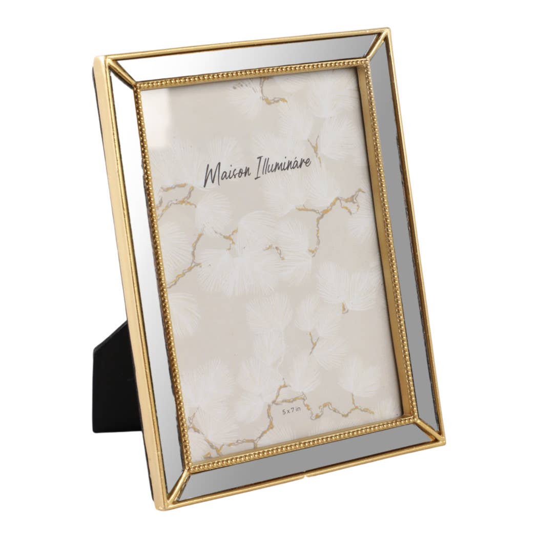 Gold 5x7 in. Resin Photo Frame with Mirrored Beaded Border