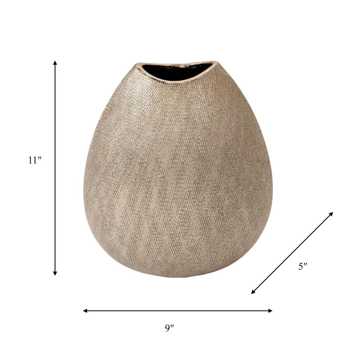 Decorative Vase - Silver Ceramic Teardrop Textured, 11 in.