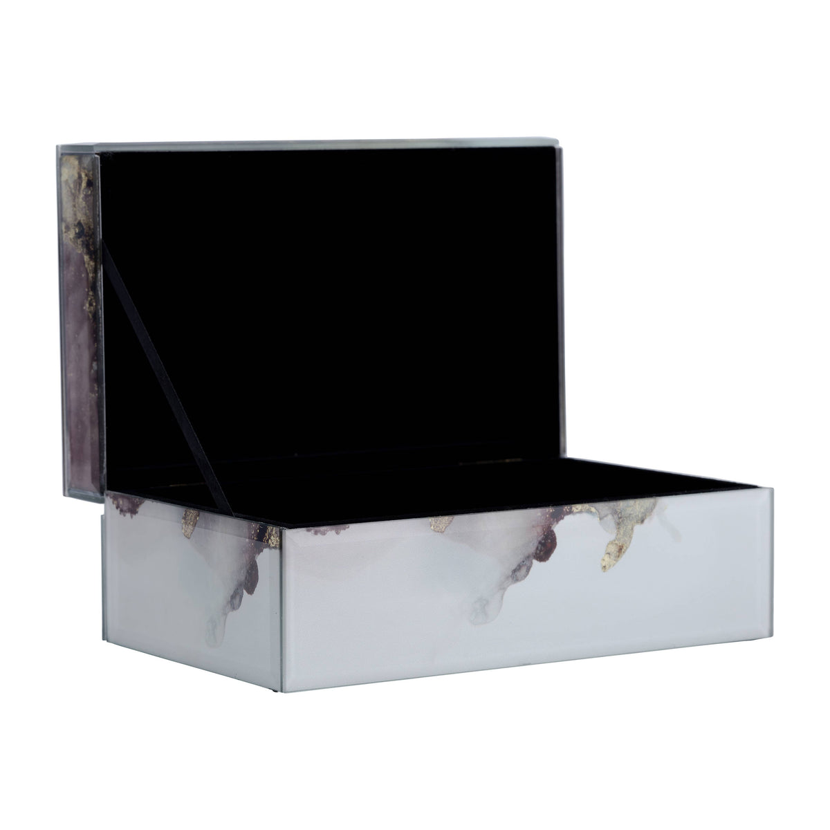 Decorative Box - White/Beige/Gold Wood Abstract, 8x3 in.