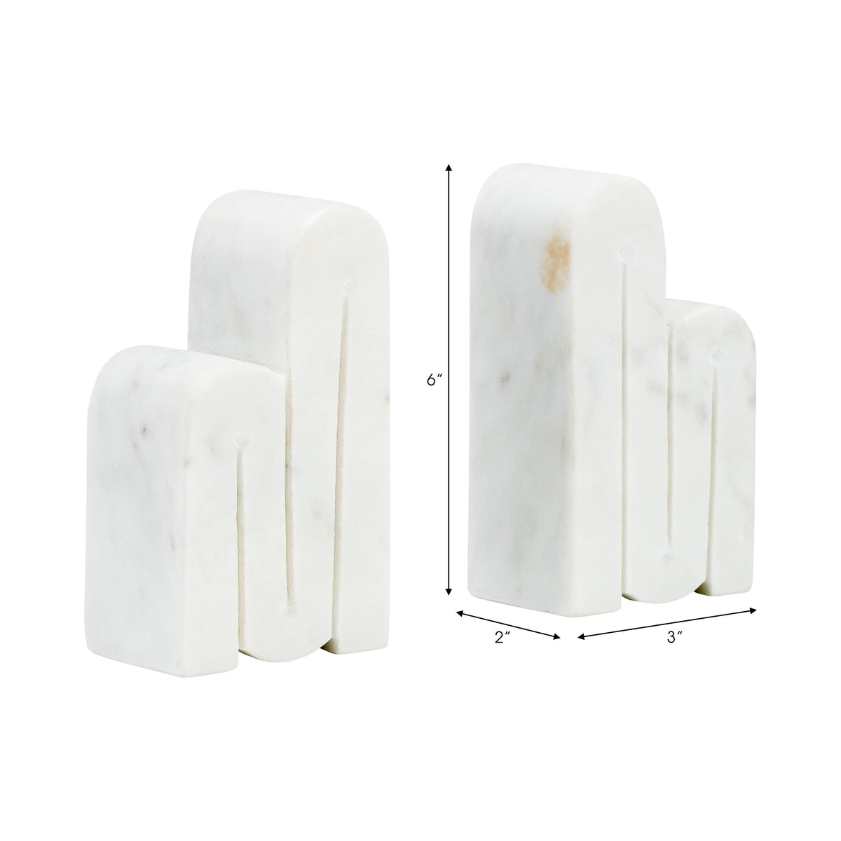 Bookends Set of 2 - White Marble Geometric Swirly, 6 in.